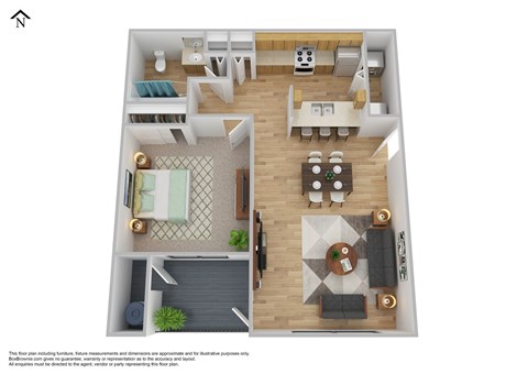 Floor plan for 1 bed, 1 bath, 719 sqft